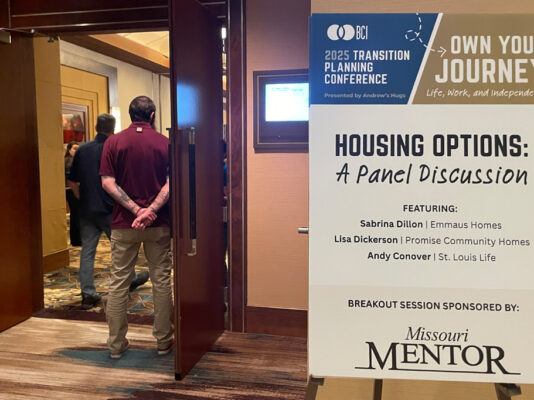 BCI Transition Conference breakout room entrance door with sign